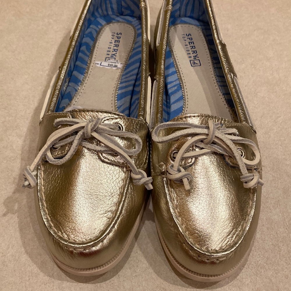 Metallic Gold Sperry topsiders. Smoke-free home.